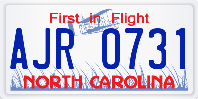 NC license plate AJR0731