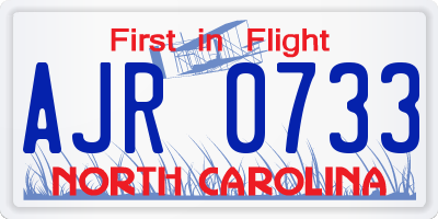 NC license plate AJR0733