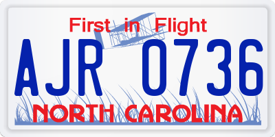 NC license plate AJR0736