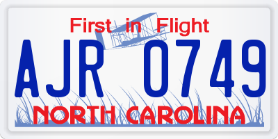 NC license plate AJR0749