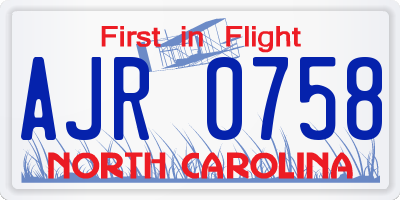 NC license plate AJR0758