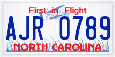 NC license plate AJR0789