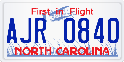 NC license plate AJR0840