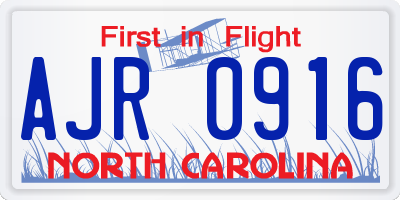 NC license plate AJR0916