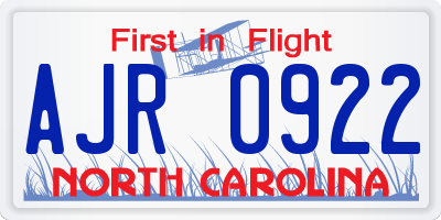 NC license plate AJR0922