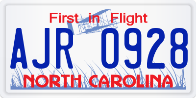 NC license plate AJR0928
