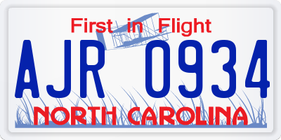 NC license plate AJR0934