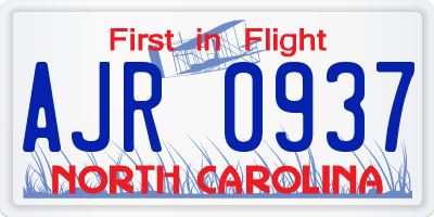 NC license plate AJR0937
