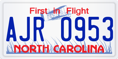 NC license plate AJR0953