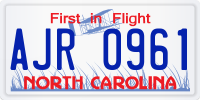 NC license plate AJR0961