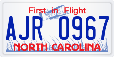 NC license plate AJR0967