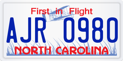 NC license plate AJR0980