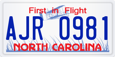 NC license plate AJR0981