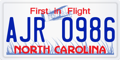 NC license plate AJR0986