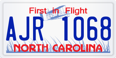 NC license plate AJR1068