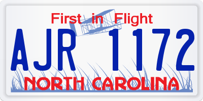 NC license plate AJR1172