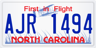 NC license plate AJR1494