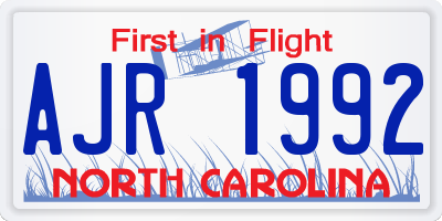 NC license plate AJR1992
