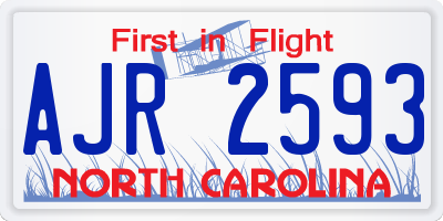 NC license plate AJR2593
