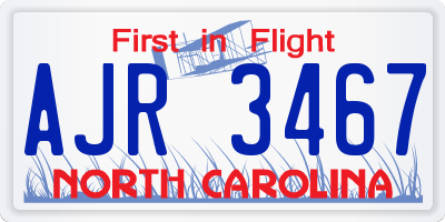 NC license plate AJR3467