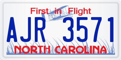 NC license plate AJR3571