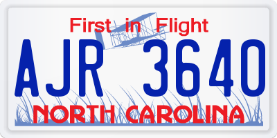NC license plate AJR3640