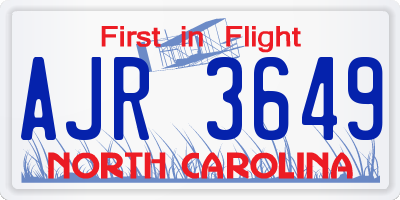 NC license plate AJR3649