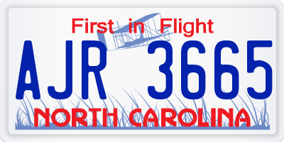 NC license plate AJR3665