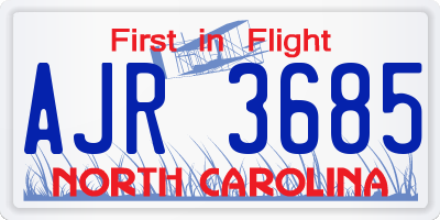 NC license plate AJR3685