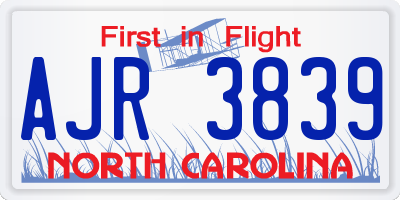 NC license plate AJR3839