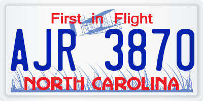 NC license plate AJR3870