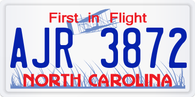NC license plate AJR3872