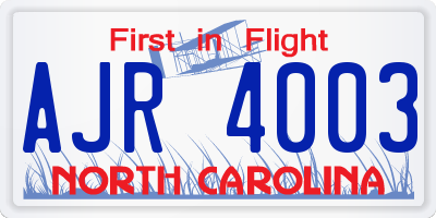 NC license plate AJR4003