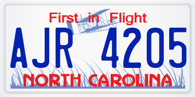 NC license plate AJR4205