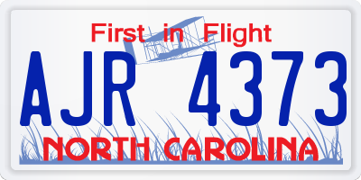 NC license plate AJR4373