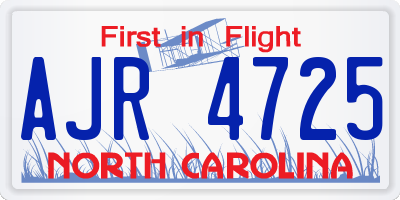 NC license plate AJR4725