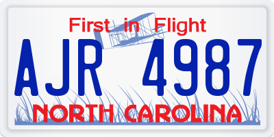 NC license plate AJR4987