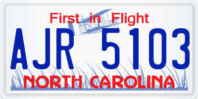 NC license plate AJR5103