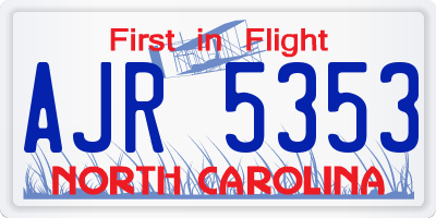 NC license plate AJR5353