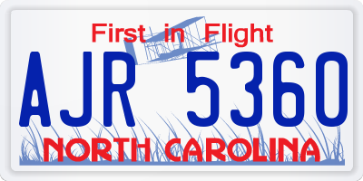 NC license plate AJR5360