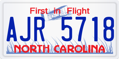NC license plate AJR5718