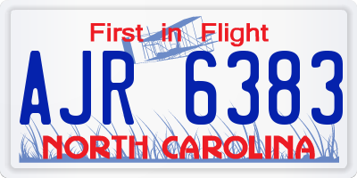 NC license plate AJR6383