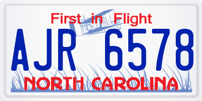 NC license plate AJR6578