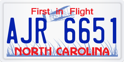 NC license plate AJR6651