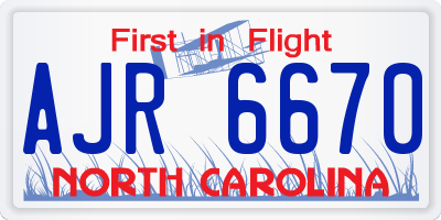 NC license plate AJR6670