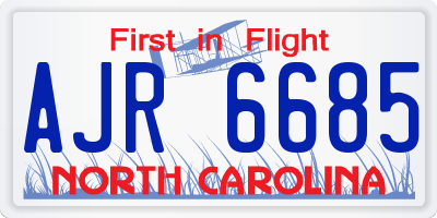 NC license plate AJR6685