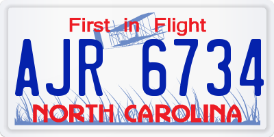 NC license plate AJR6734