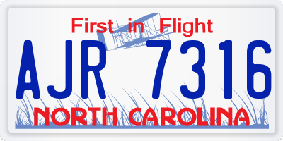 NC license plate AJR7316