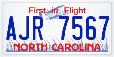 NC license plate AJR7567