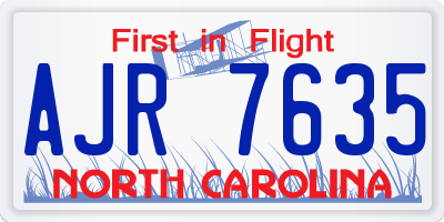 NC license plate AJR7635